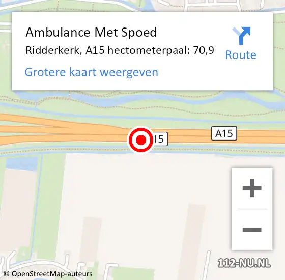 Locatie op kaart van de 112 melding: Ambulance Met Spoed Naar Ridderkerk, A15 hectometerpaal: 70,9 op 12 mei 2024 11:19