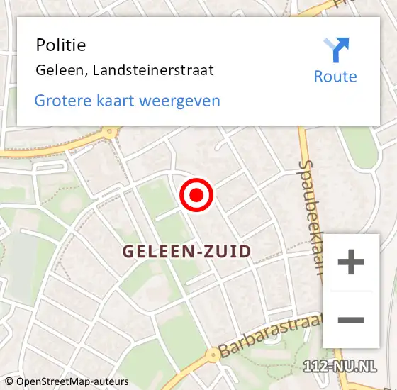 Locatie op kaart van de 112 melding: Politie Geleen, Landsteinerstraat op 12 mei 2024 11:23