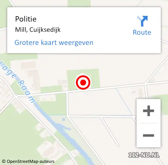 Locatie op kaart van de 112 melding: Politie Mill, Cuijksedijk op 12 mei 2024 11:24