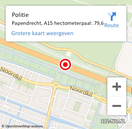 Locatie op kaart van de 112 melding: Politie Papendrecht, A15 hectometerpaal: 79,6 op 12 mei 2024 11:35