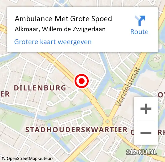 Locatie op kaart van de 112 melding: Ambulance Met Grote Spoed Naar Alkmaar, Willem de Zwijgerlaan op 12 mei 2024 11:46