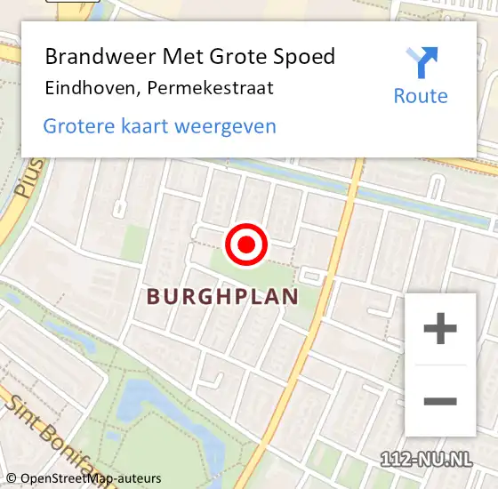 Locatie op kaart van de 112 melding: Brandweer Met Grote Spoed Naar Eindhoven, Permekestraat op 12 mei 2024 11:49