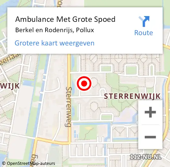 Locatie op kaart van de 112 melding: Ambulance Met Grote Spoed Naar Berkel en Rodenrijs, Pollux op 12 mei 2024 11:50