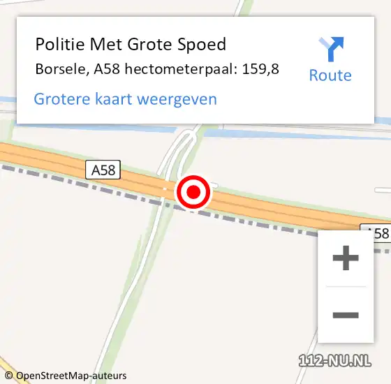 Locatie op kaart van de 112 melding: Politie Met Grote Spoed Naar Borsele, A58 hectometerpaal: 159,8 op 12 mei 2024 11:54