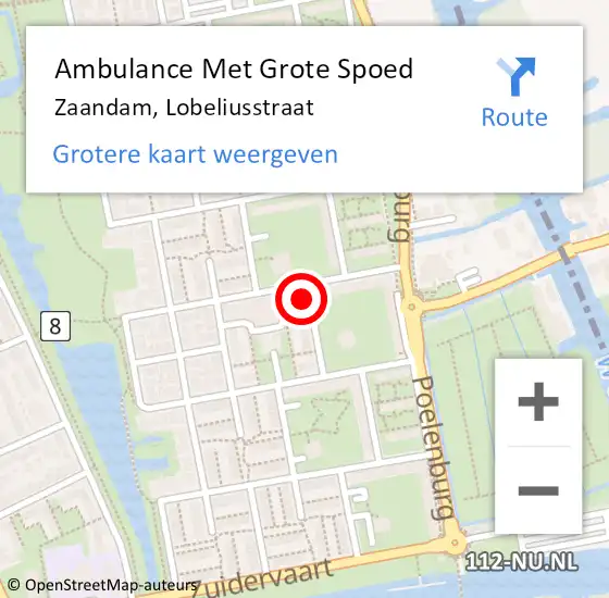 Locatie op kaart van de 112 melding: Ambulance Met Grote Spoed Naar Zaandam, Lobeliusstraat op 12 mei 2024 11:59