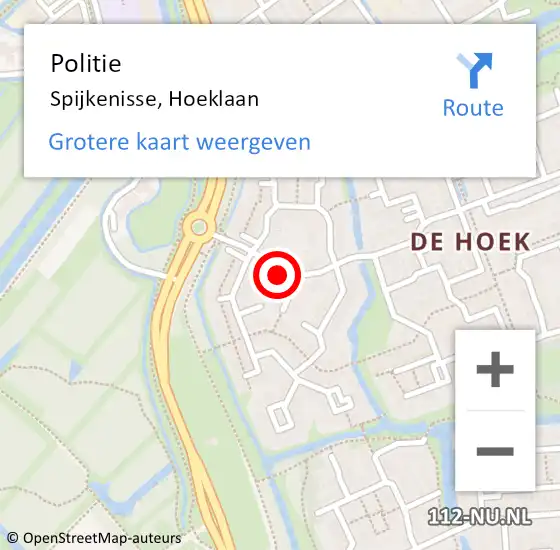 Locatie op kaart van de 112 melding: Politie Spijkenisse, Hoeklaan op 12 mei 2024 12:06