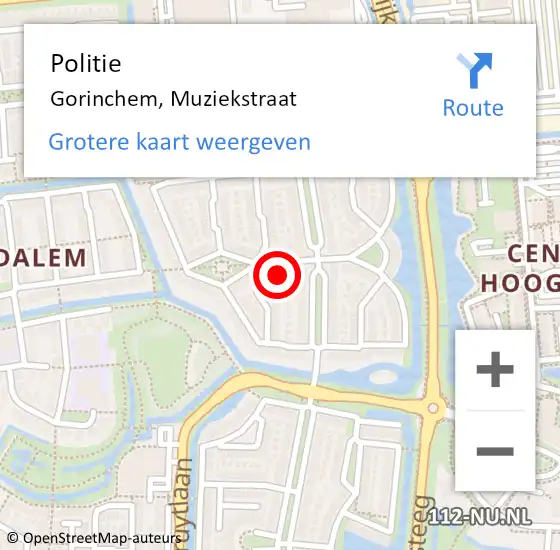 Locatie op kaart van de 112 melding: Politie Gorinchem, Muziekstraat op 12 mei 2024 12:14