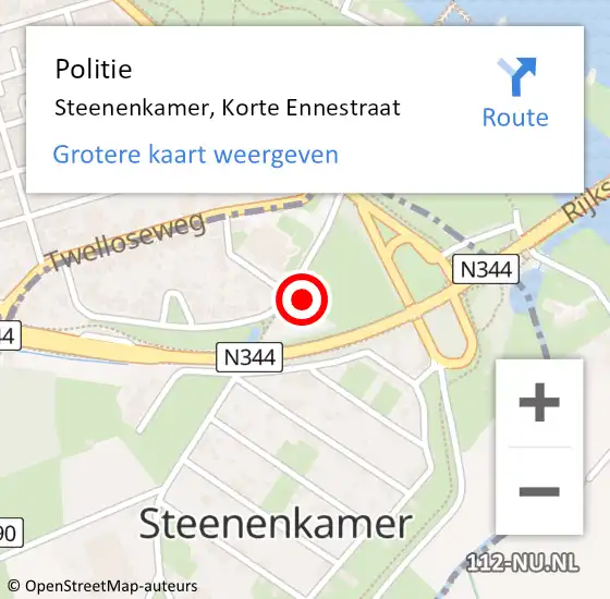 Locatie op kaart van de 112 melding: Politie Steenenkamer, Korte Ennestraat op 12 mei 2024 12:14