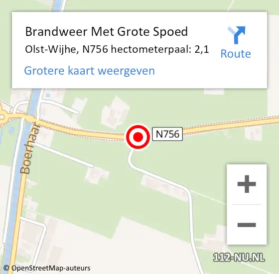 Locatie op kaart van de 112 melding: Brandweer Met Grote Spoed Naar Olst-Wijhe, N756 hectometerpaal: 2,1 op 12 mei 2024 12:33