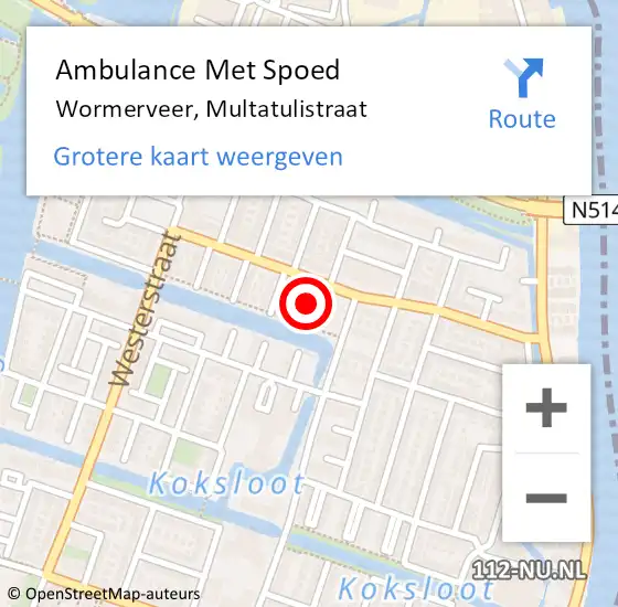Locatie op kaart van de 112 melding: Ambulance Met Spoed Naar Wormerveer, Multatulistraat op 12 mei 2024 12:33