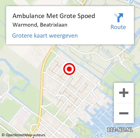 Locatie op kaart van de 112 melding: Ambulance Met Grote Spoed Naar Warmond, Beatrixlaan op 12 mei 2024 12:44