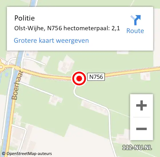 Locatie op kaart van de 112 melding: Politie Olst-Wijhe, N756 hectometerpaal: 2,1 op 12 mei 2024 13:00
