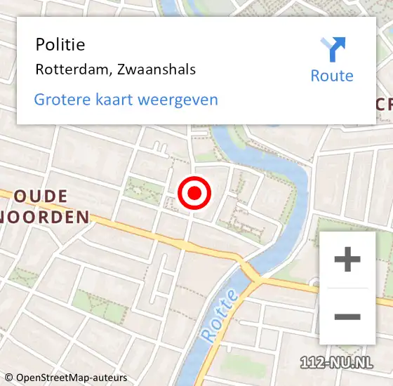 Locatie op kaart van de 112 melding: Politie Rotterdam, Zwaanshals op 12 mei 2024 13:00