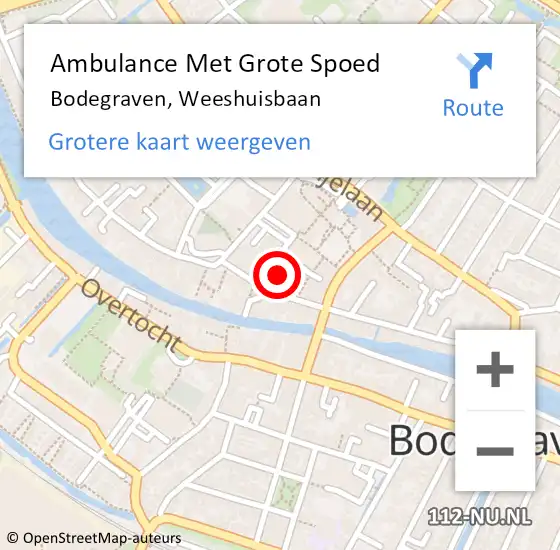 Locatie op kaart van de 112 melding: Ambulance Met Grote Spoed Naar Bodegraven, Weeshuisbaan op 12 mei 2024 13:08
