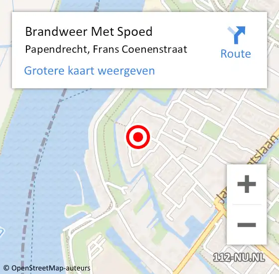 Locatie op kaart van de 112 melding: Brandweer Met Spoed Naar Papendrecht, Frans Coenenstraat op 12 mei 2024 13:18