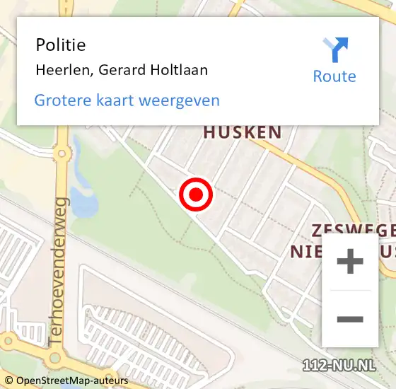 Locatie op kaart van de 112 melding: Politie Heerlen, Gerard Holtlaan op 12 mei 2024 13:27