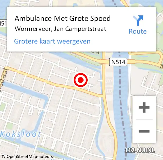 Locatie op kaart van de 112 melding: Ambulance Met Grote Spoed Naar Wormerveer, Jan Campertstraat op 12 mei 2024 13:31