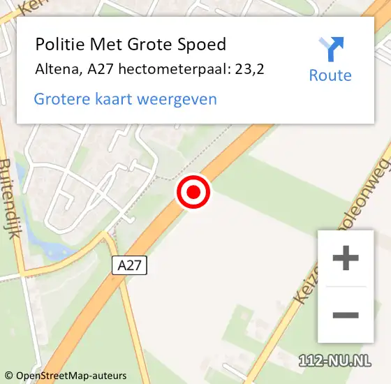 Locatie op kaart van de 112 melding: Politie Met Grote Spoed Naar Altena, A27 hectometerpaal: 23,2 op 12 mei 2024 13:34