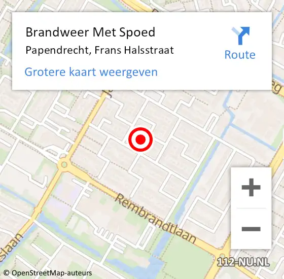 Locatie op kaart van de 112 melding: Brandweer Met Spoed Naar Papendrecht, Frans Halsstraat op 12 mei 2024 13:41