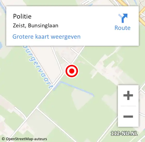 Locatie op kaart van de 112 melding: Politie Zeist, Bunsinglaan op 12 mei 2024 13:41