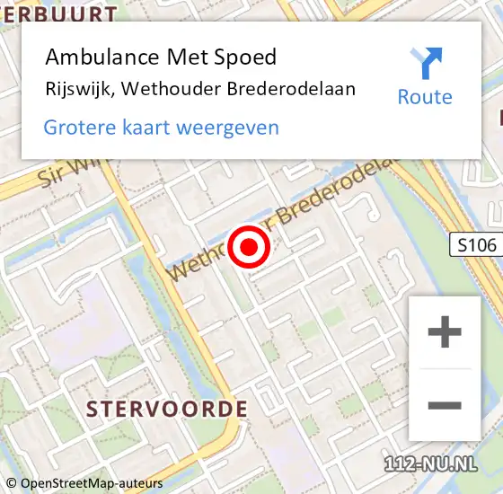 Locatie op kaart van de 112 melding: Ambulance Met Spoed Naar Rijswijk, Wethouder Brederodelaan op 12 mei 2024 13:49