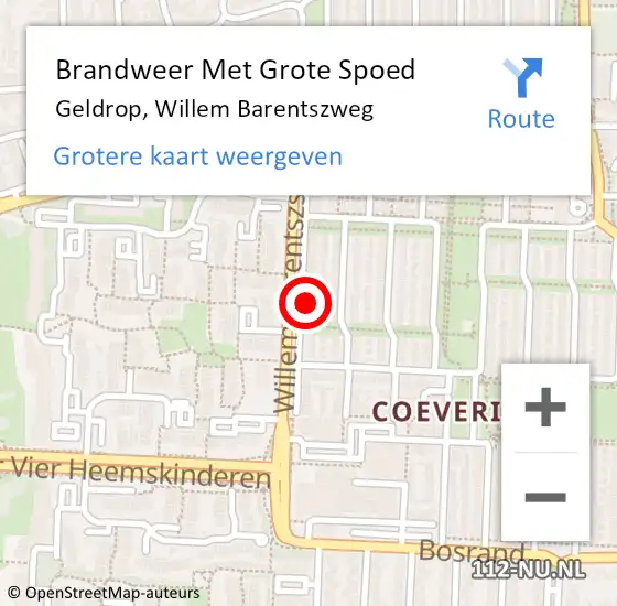 Locatie op kaart van de 112 melding: Brandweer Met Grote Spoed Naar Geldrop, Willem Barentszweg op 12 mei 2024 13:55
