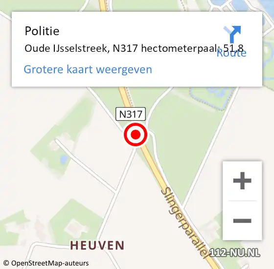 Locatie op kaart van de 112 melding: Politie Oude IJsselstreek, N317 hectometerpaal: 51,8 op 12 mei 2024 13:55