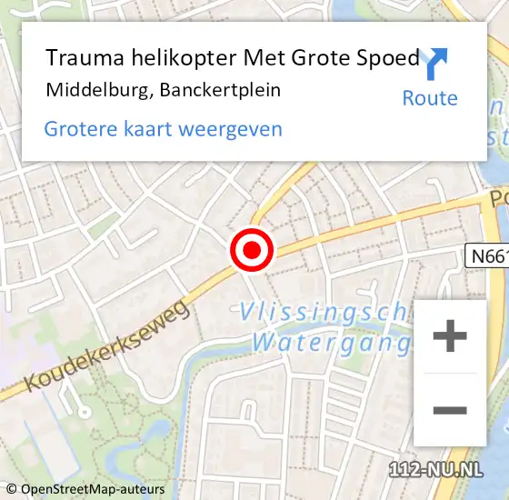 Locatie op kaart van de 112 melding: Trauma helikopter Met Grote Spoed Naar Middelburg, Banckertplein op 12 mei 2024 13:55
