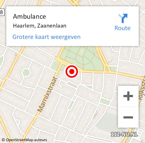 Locatie op kaart van de 112 melding: Ambulance Haarlem, Zaanenlaan op 12 mei 2024 13:56