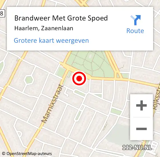 Locatie op kaart van de 112 melding: Brandweer Met Grote Spoed Naar Haarlem, Zaanenlaan op 12 mei 2024 13:57