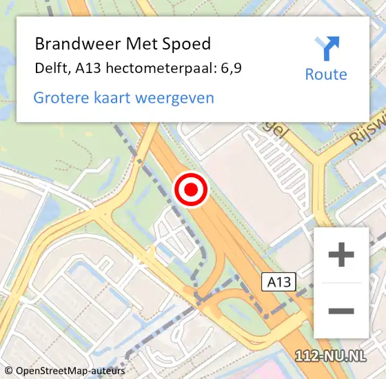 Locatie op kaart van de 112 melding: Brandweer Met Spoed Naar Delft, A13 hectometerpaal: 6,9 op 12 mei 2024 14:05