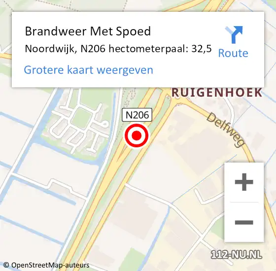 Locatie op kaart van de 112 melding: Brandweer Met Spoed Naar Noordwijk, N206 hectometerpaal: 32,5 op 12 mei 2024 14:10