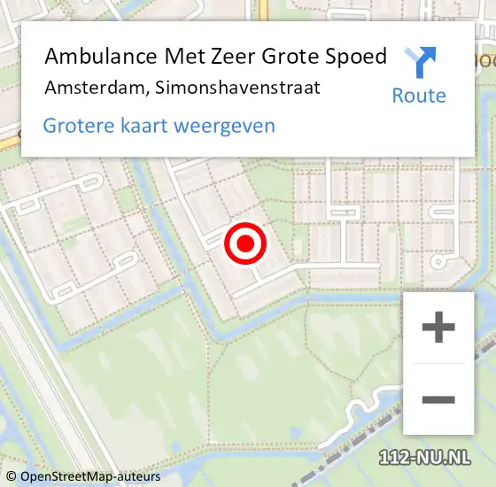 Locatie op kaart van de 112 melding: Ambulance Met Zeer Grote Spoed Naar Amsterdam, Simonshavenstraat op 12 mei 2024 14:20