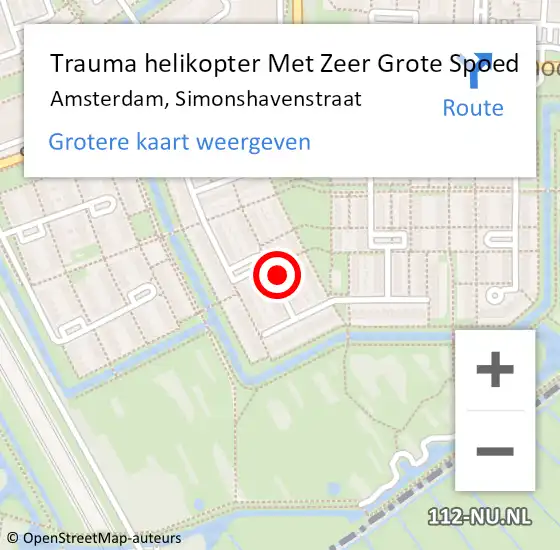 Locatie op kaart van de 112 melding: Trauma helikopter Met Zeer Grote Spoed Naar Amsterdam, Simonshavenstraat op 12 mei 2024 14:20