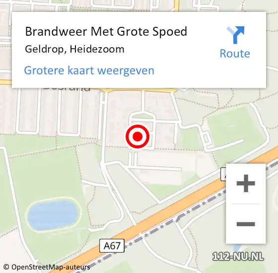 Locatie op kaart van de 112 melding: Brandweer Met Grote Spoed Naar Geldrop, Heidezoom op 12 mei 2024 14:22