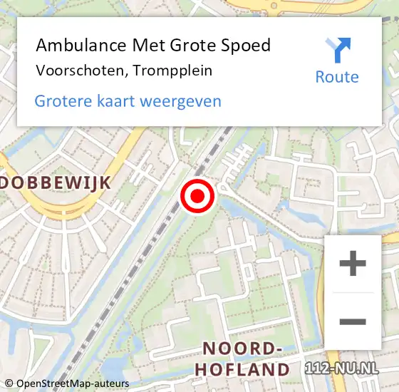 Locatie op kaart van de 112 melding: Ambulance Met Grote Spoed Naar Voorschoten, Trompplein op 12 mei 2024 14:52
