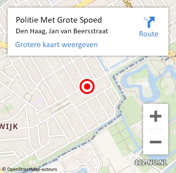 Locatie op kaart van de 112 melding: Politie Met Grote Spoed Naar Den Haag, Jan van Beersstraat op 12 mei 2024 14:57