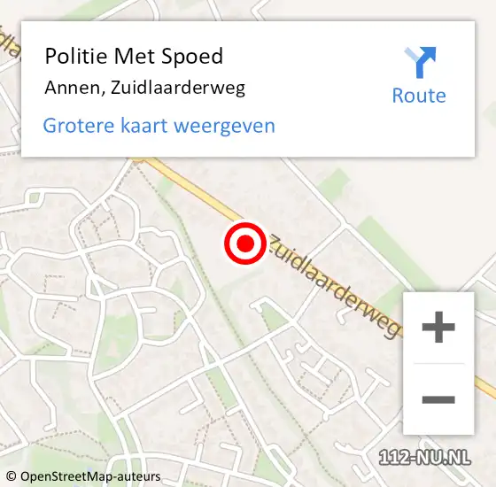 Locatie op kaart van de 112 melding: Politie Met Spoed Naar Annen, Zuidlaarderweg op 12 mei 2024 15:04