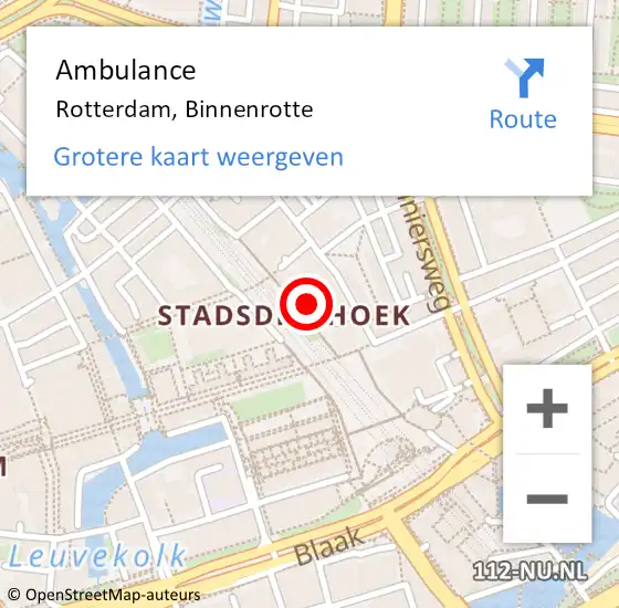Locatie op kaart van de 112 melding: Ambulance Rotterdam, Binnenrotte op 12 mei 2024 15:16