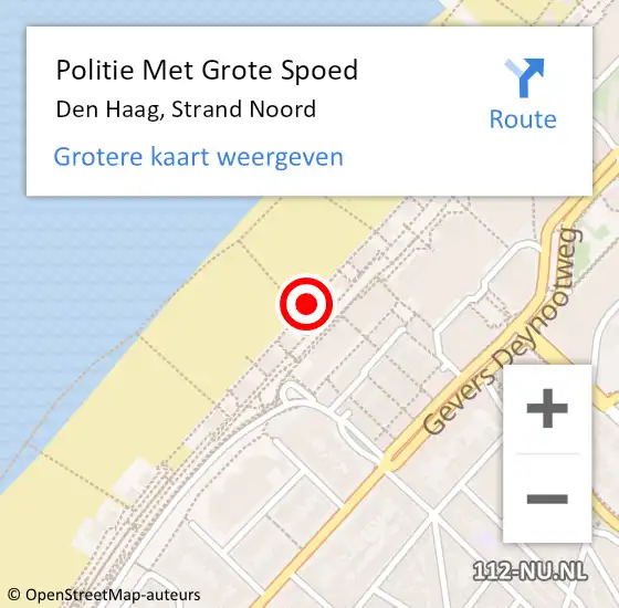 Locatie op kaart van de 112 melding: Politie Met Grote Spoed Naar Den Haag, Strand Noord op 12 mei 2024 15:17