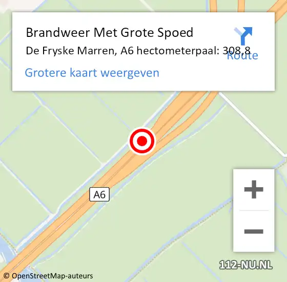 Locatie op kaart van de 112 melding: Brandweer Met Grote Spoed Naar De Fryske Marren, A6 hectometerpaal: 308,8 op 12 mei 2024 15:18