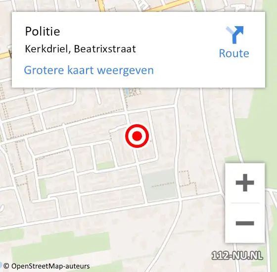 Locatie op kaart van de 112 melding: Politie Kerkdriel, Beatrixstraat op 12 mei 2024 15:20