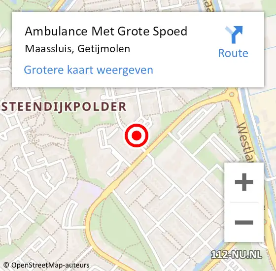 Locatie op kaart van de 112 melding: Ambulance Met Grote Spoed Naar Maassluis, Getijmolen op 12 mei 2024 15:28