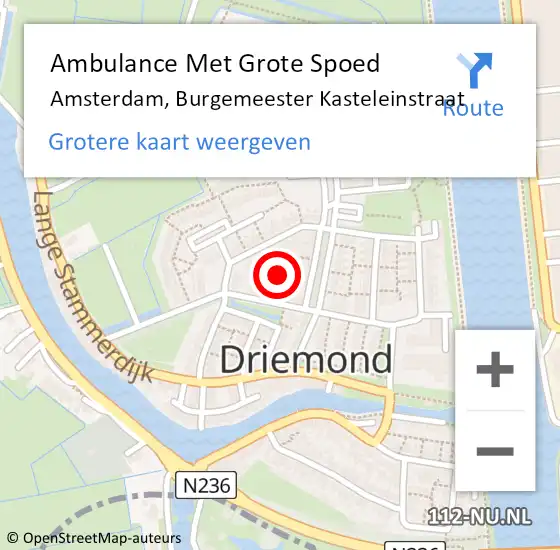 Locatie op kaart van de 112 melding: Ambulance Met Grote Spoed Naar Amsterdam, Burgemeester Kasteleinstraat op 12 mei 2024 15:30