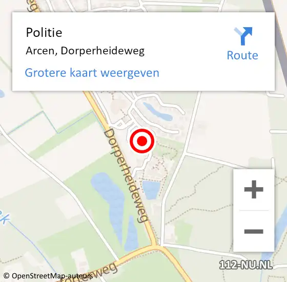 Locatie op kaart van de 112 melding: Politie Arcen, Dorperheideweg op 12 mei 2024 15:33
