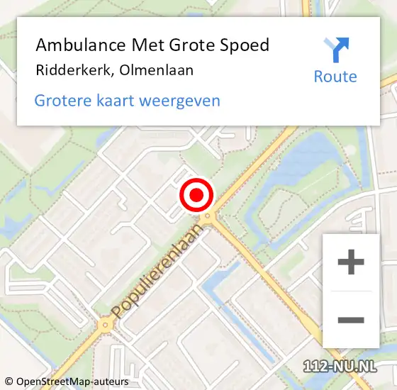 Locatie op kaart van de 112 melding: Ambulance Met Grote Spoed Naar Ridderkerk, Olmenlaan op 12 mei 2024 15:34