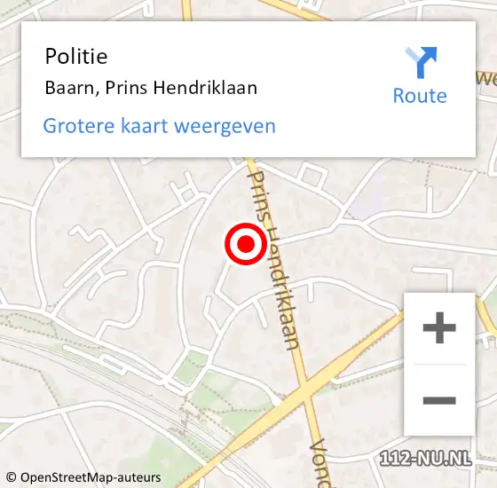 Locatie op kaart van de 112 melding: Politie Baarn, Prins Hendriklaan op 12 mei 2024 15:38
