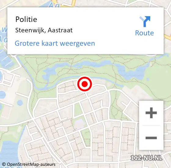 Locatie op kaart van de 112 melding: Politie Steenwijk, Aastraat op 12 mei 2024 15:39