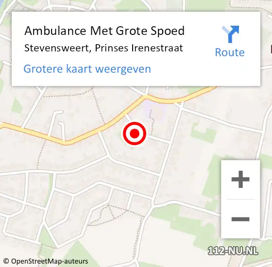 Locatie op kaart van de 112 melding: Ambulance Met Grote Spoed Naar Stevensweert, Prinses Irenestraat op 12 mei 2024 15:43