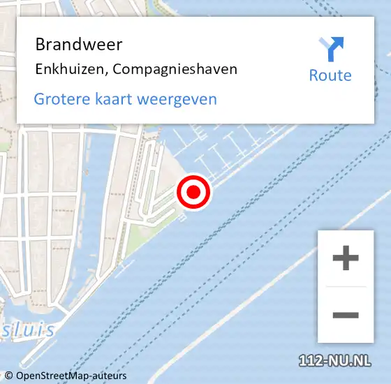 Locatie op kaart van de 112 melding: Brandweer Enkhuizen, Compagnieshaven op 12 mei 2024 15:49